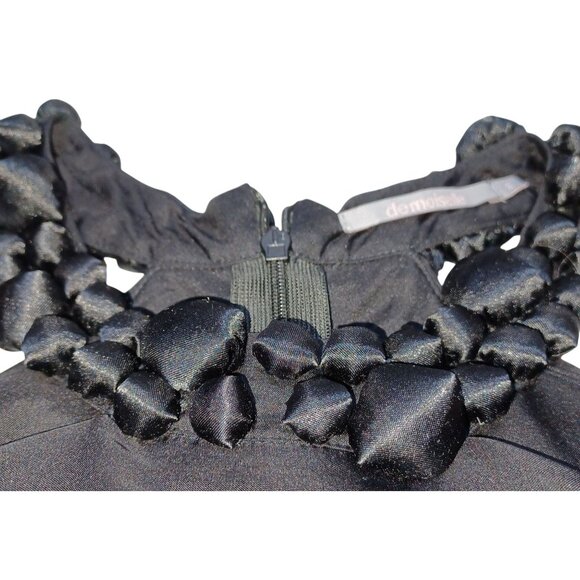 100% Silk Halter Party Cocktail Dress Womens S Black Tiered Ruffle Bubble Trim - Picture 4 of 7